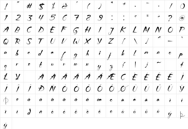 Scary Night Regular  glyph index