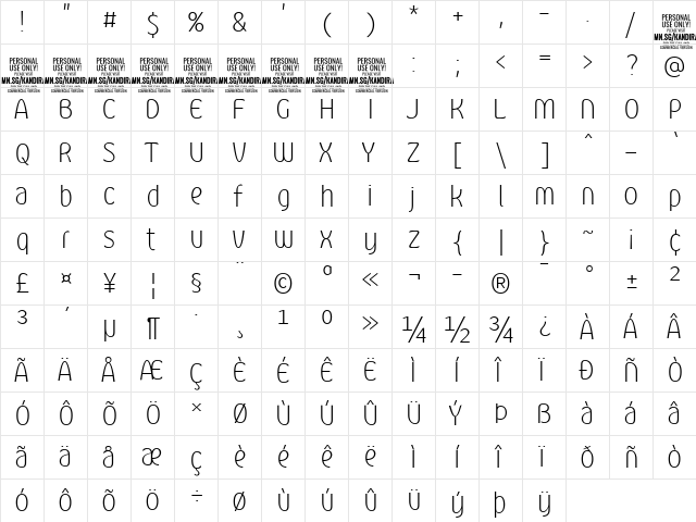 Kandira PERSONAL ExtraLight  glyph index