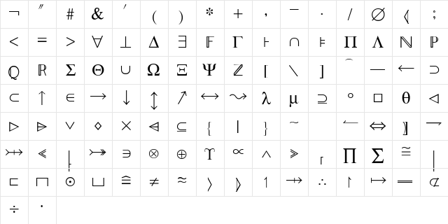 Zed Regular  glyph index
