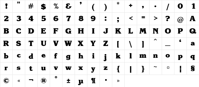 KareliaC Bold  glyph index
