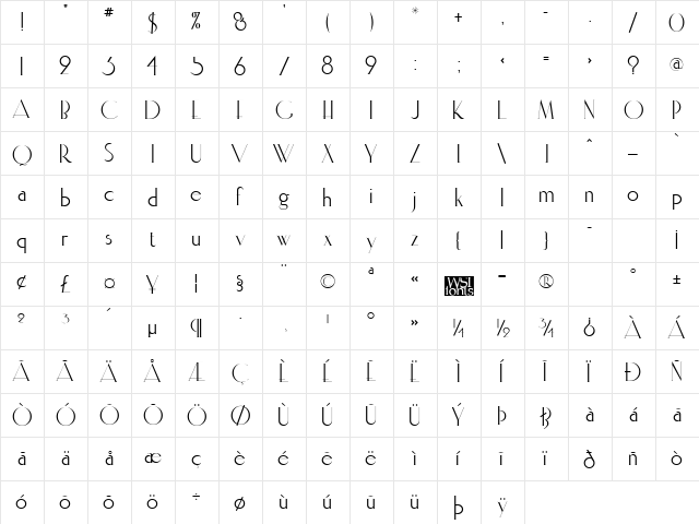 Elisia Regular  glyph index