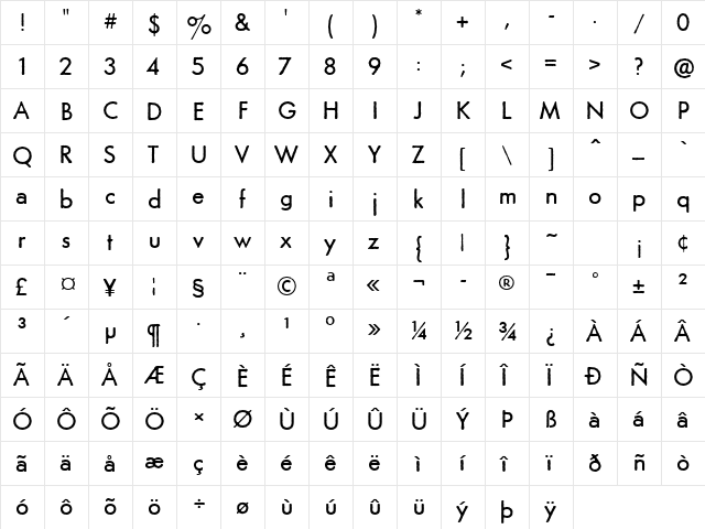 Tempo Grunge Regular  glyph index