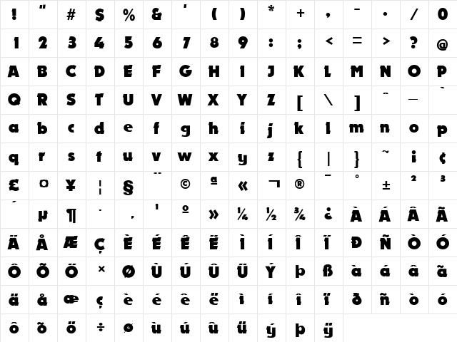 Nougat Regular  glyph index