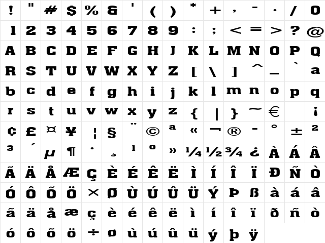 AcheExtended Bold  glyph index