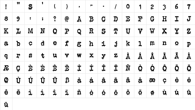 Evil Laughter DEMO Regular  glyph index