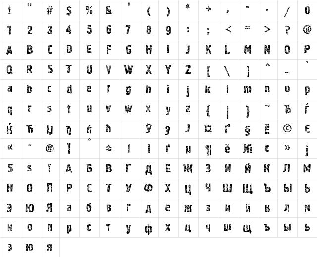 Graffiti2C Regular  glyph index