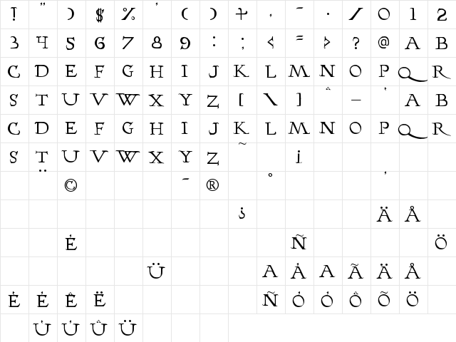 Hopfer Hornbook Regular  glyph index