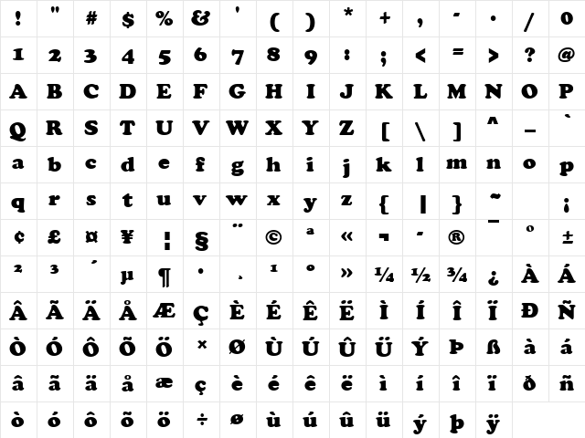 CooperBlaD Regular  glyph index