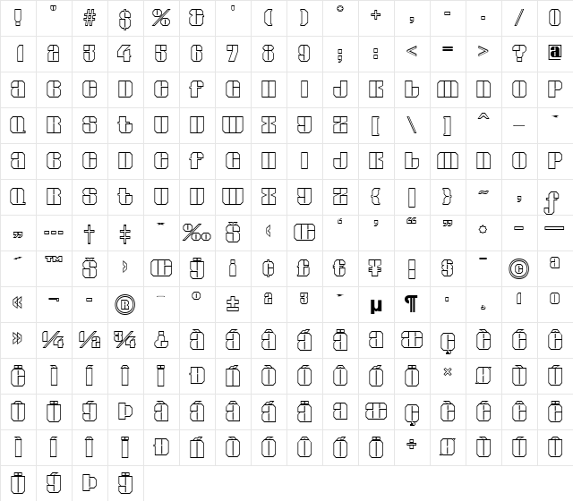 a_GladeOtl Regular  glyph index