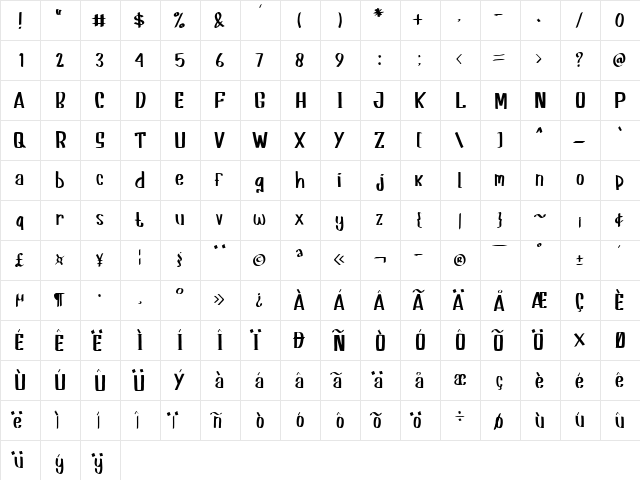 Oldies Goldies Regular  glyph index