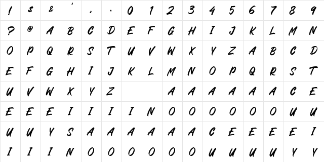 Carelo Brush Regular  glyph index