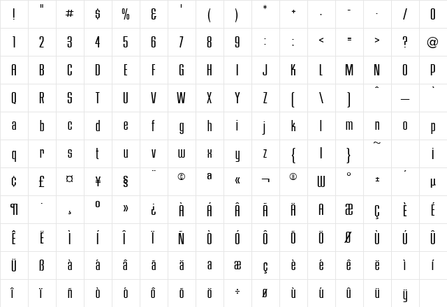HouseGothic-LightOne Regular  glyph index