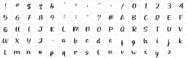 Beloved Teacher Regular  glyph index