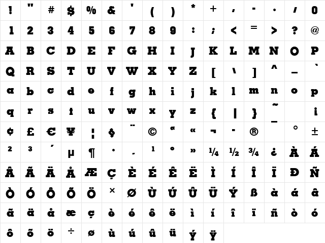 Missouri-Bold Regular  glyph index