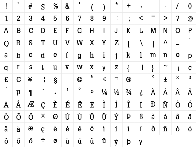 SlabRomana Bold  glyph index