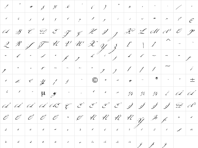 JohannSparklingITC TT Regular  glyph index