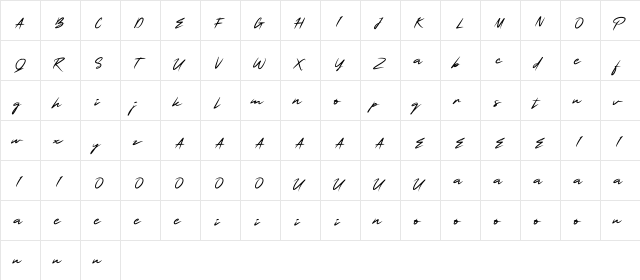 SmartSignature Regular  glyph index