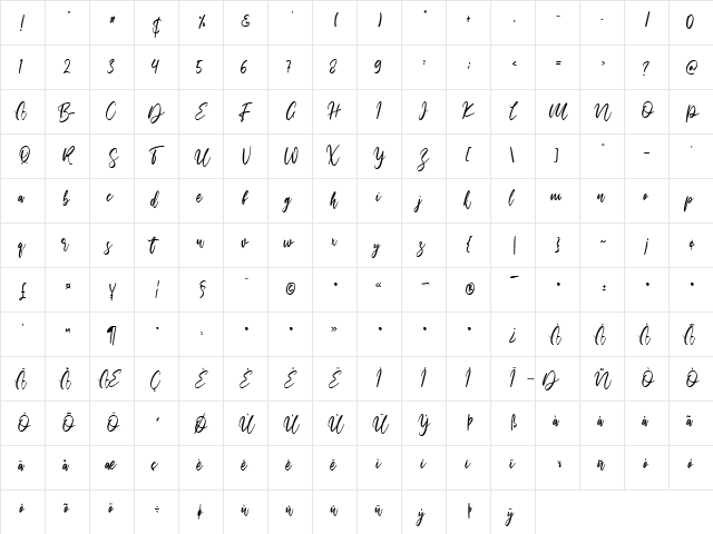 Walentiny Regular  glyph index