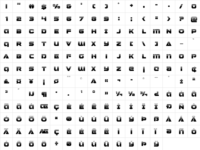 Jeebra Halftone Regular  glyph index