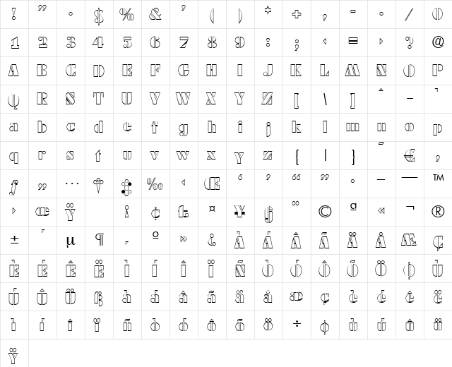 Dekoblack-Open Regular  glyph index