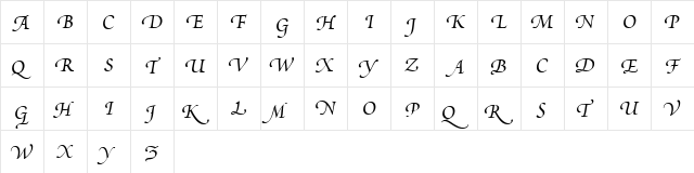 Poetica Italic  glyph index