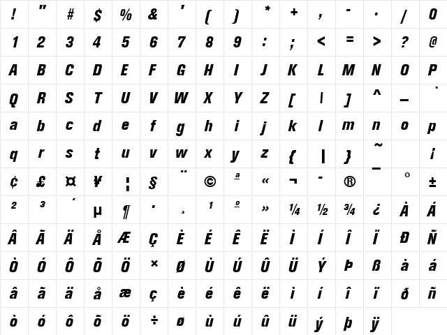 URWAccidaliaTHeaCon Italic  glyph index