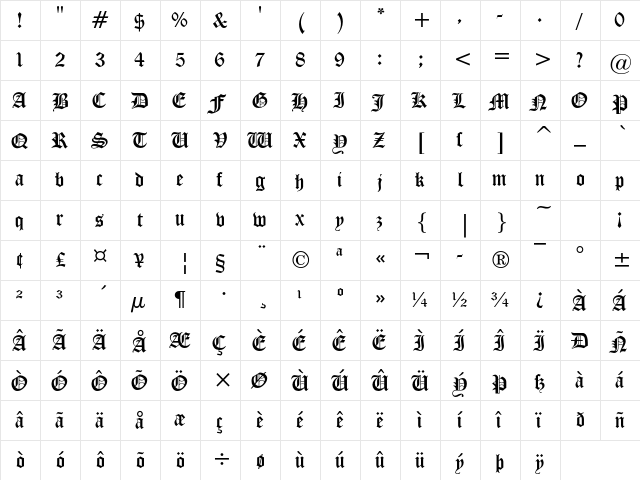 Iglesia Light  glyph index