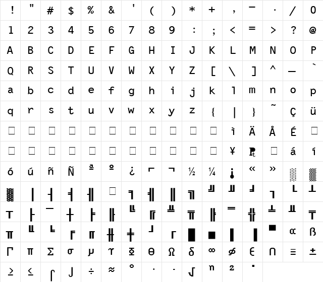 Letter Gothic Line Monospace  glyph index