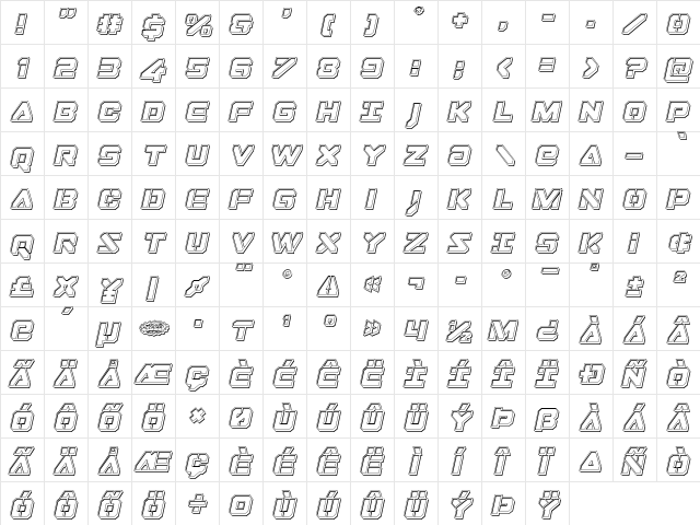 Domino Jack Engraved Italic Italic  glyph index