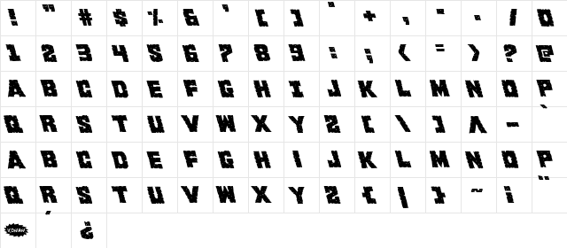 King Commando Leftalic Italic  glyph index