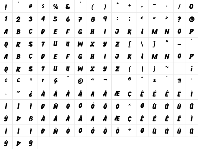 Freelancer Regular  glyph index