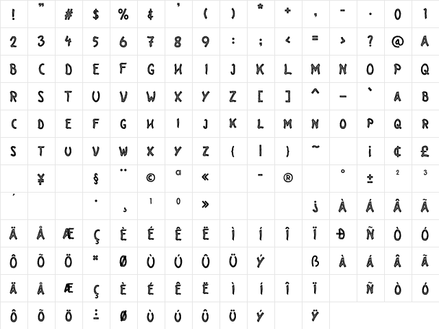 Forestside Regular  glyph index