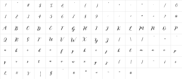 Rixiline Script Regular  glyph index
