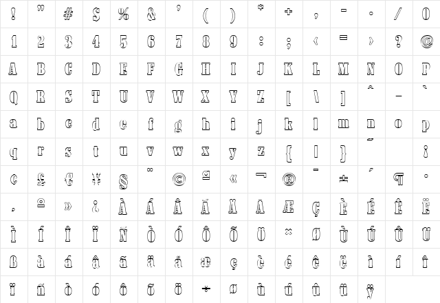 RobertBeckerOutline-Heavy Regular  glyph index