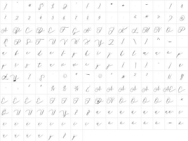 Sentosa Regular  glyph index