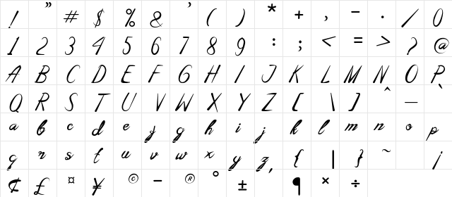 Amelli Regular  glyph index