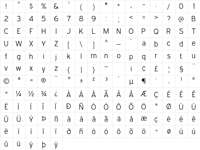 Expressway Lt Regular  glyph index