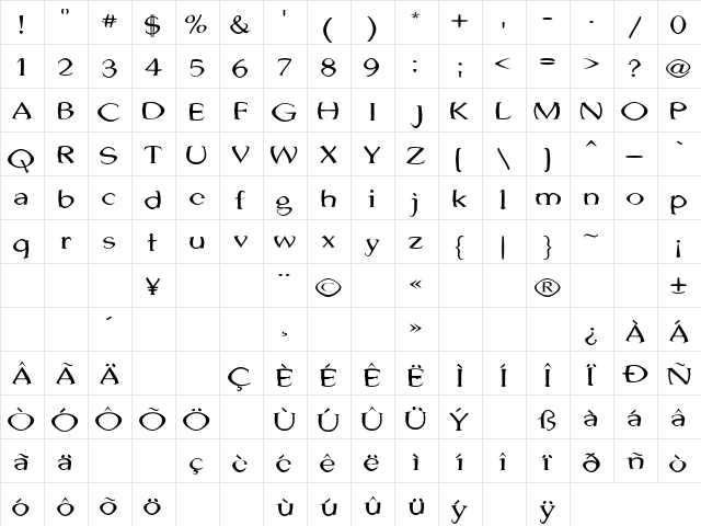 Jhunwest Convex Regular  glyph index