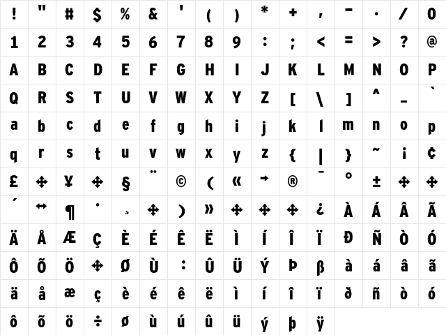 Interstate Cond Mono - Blk Regular  glyph index