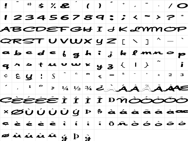 JapanScript911 Regular  glyph index