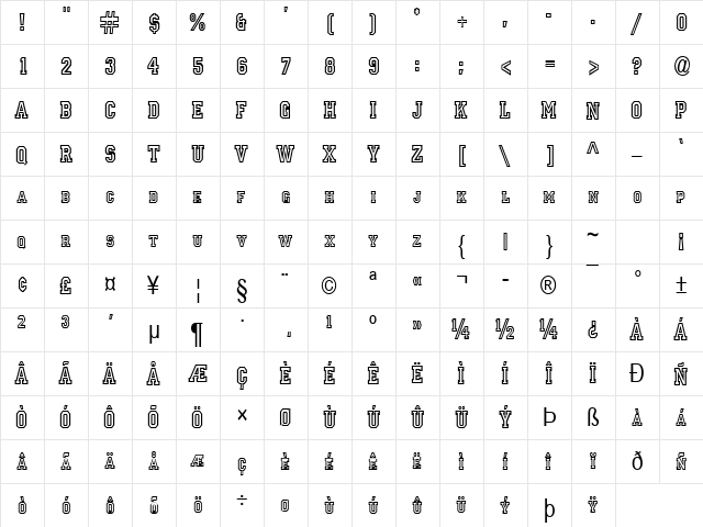 Princeton-Condensed Normal  glyph index
