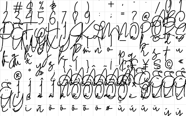 Happyland Regular  glyph index