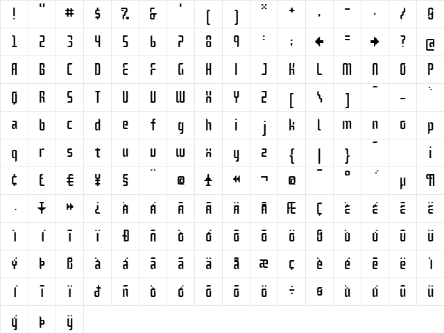 Delay Regular  glyph index