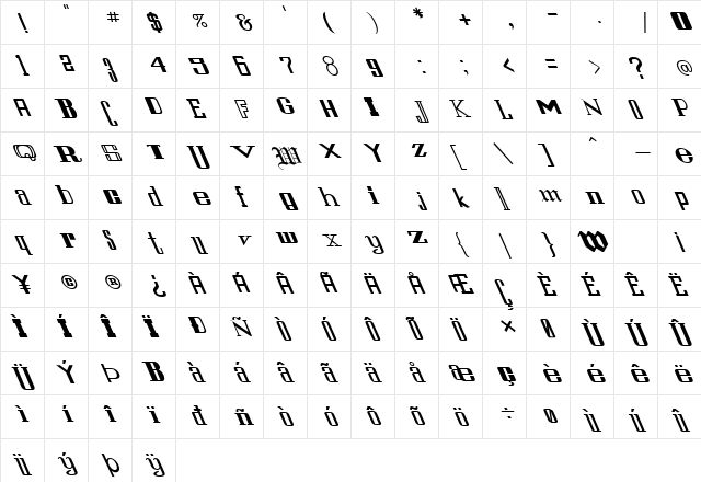 FZ UNIQUE 24 LEFTY Normal  glyph index