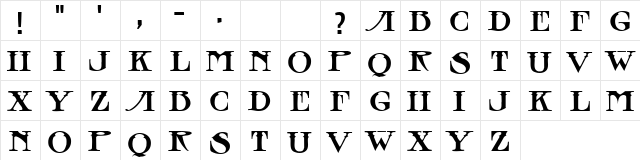 Jean Lafitte Regular  glyph index