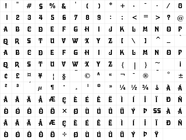 Davida Bold  glyph index