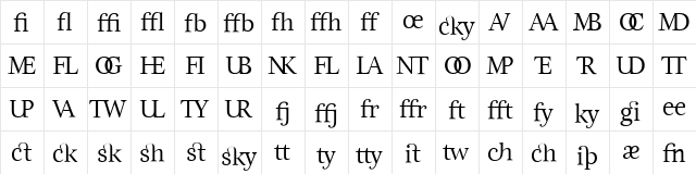 EstaLigatures Regular  glyph index
