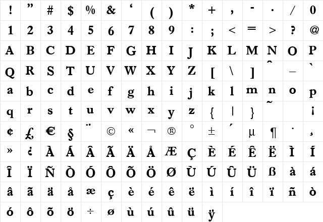 I771-Roman Bold  glyph index