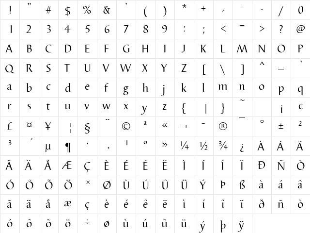 BarbedorT Regular  glyph index