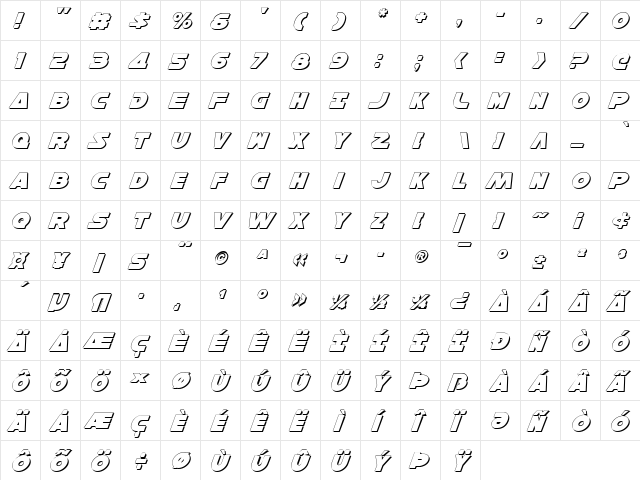 Han Solo Shadow Italic Shadow Italic  glyph index